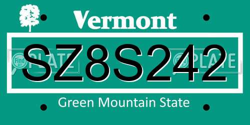 SZ8S242 Vermont License Plate