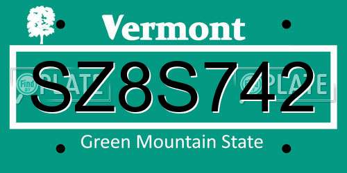 SZ8S742 Vermont License Plate