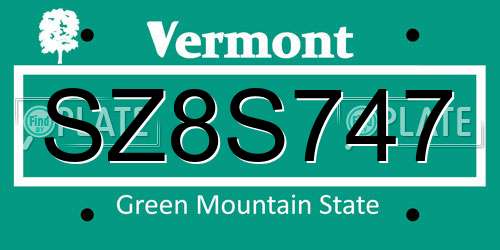 SZ8S747 Vermont License Plate