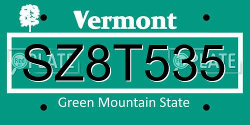 SZ8T535 Vermont License Plate