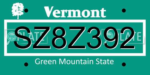 SZ8Z392 Vermont License Plate