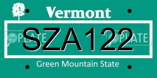 SZA122 Vermont License Plate
