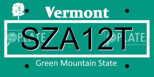 SZA12T Vermont License Plate