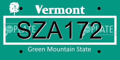 SZA172 Vermont License Plate