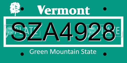 SZA4928 Vermont License Plate