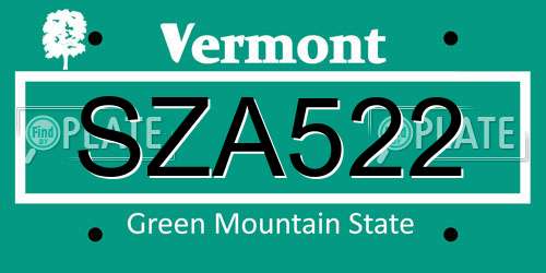 SZA522 Vermont License Plate