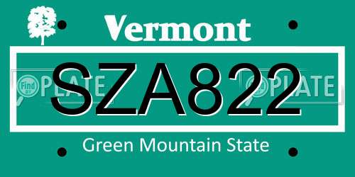 SZA822 Vermont License Plate