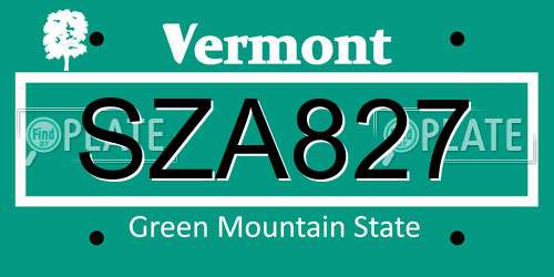 SZA827 Vermont License Plate