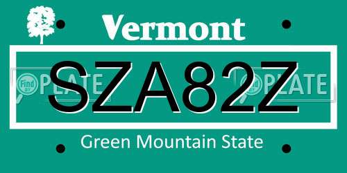 SZA82Z Vermont License Plate