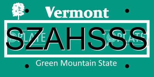 SZAHSSS Vermont License Plate