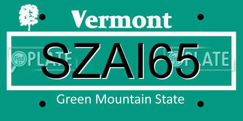 SZAI65 Vermont License Plate