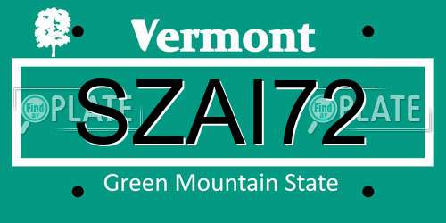 SZAI72 Vermont License Plate