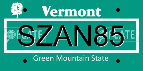 SZAN85 Vermont License Plate