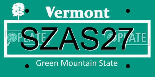 SZAS27 Vermont License Plate