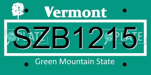SZB1215 Vermont License Plate