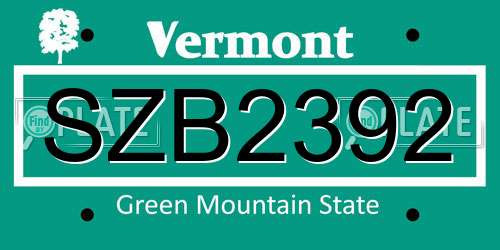 SZB2392 Vermont License Plate