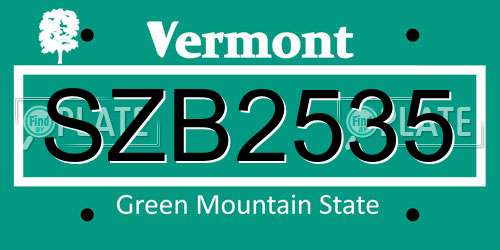 SZB2535 Vermont License Plate