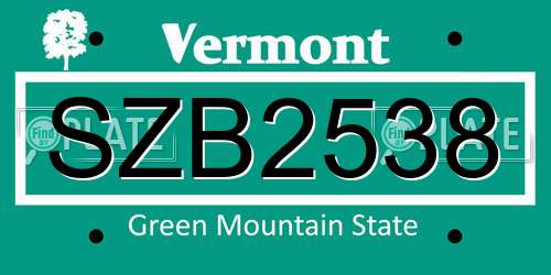 SZB2538 Vermont License Plate