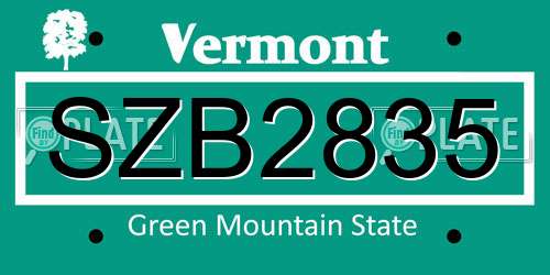 SZB2835 Vermont License Plate