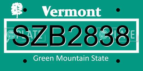 SZB2838 Vermont License Plate