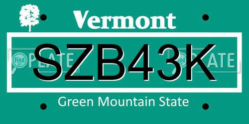 SZB43K Vermont License Plate