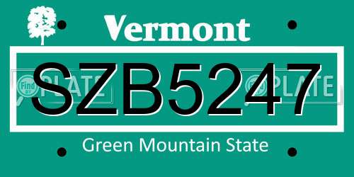 SZB5247 Vermont License Plate