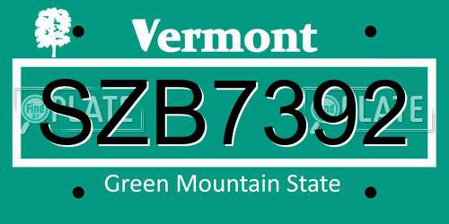 SZB7392 Vermont License Plate
