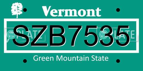 SZB7535 Vermont License Plate
