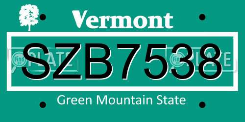 SZB7538 Vermont License Plate