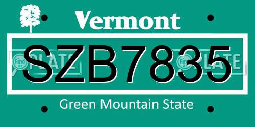 SZB7835 Vermont License Plate
