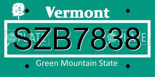 SZB7838 Vermont License Plate