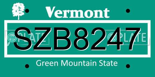 SZB8247 Vermont License Plate