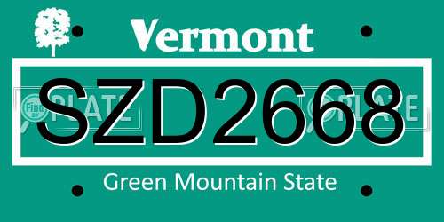 SZD2668 Vermont License Plate
