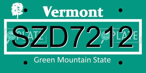 SZD7212 Vermont License Plate
