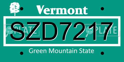 SZD7217 Vermont License Plate