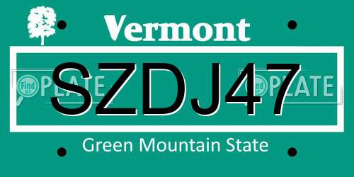 SZDJ47 Vermont License Plate