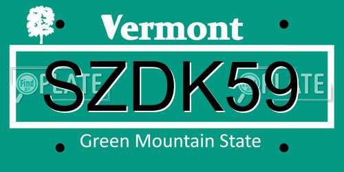 SZDK59 Vermont License Plate