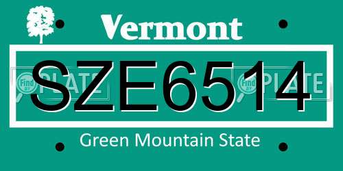 SZE6514 Vermont License Plate