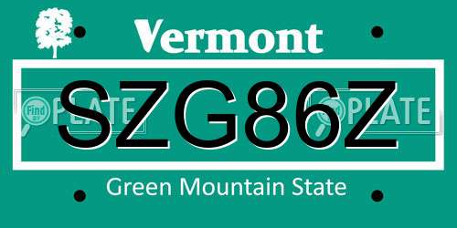 SZG86Z Vermont License Plate