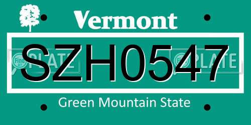 SZH0547 Vermont License Plate