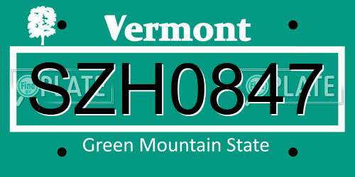 SZH0847 Vermont License Plate