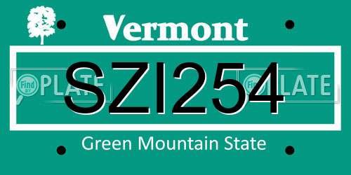 SZI254 Vermont License Plate