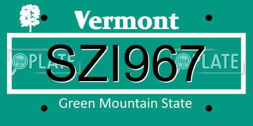 SZI967 Vermont License Plate