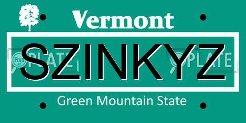 SZINKYZ Vermont License Plate
