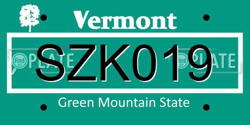 SZK019 Vermont License Plate