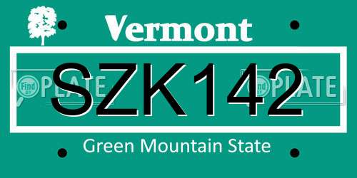 SZK142 Vermont License Plate