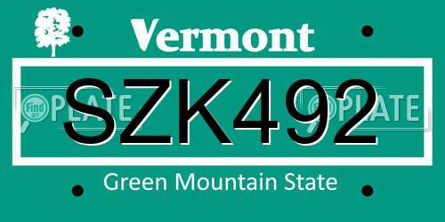SZK492 Vermont License Plate
