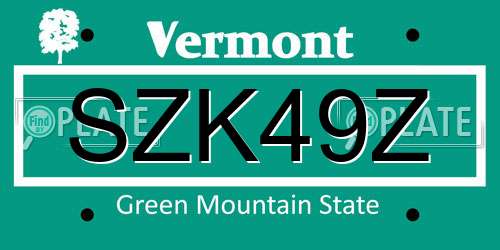 SZK49Z Vermont License Plate