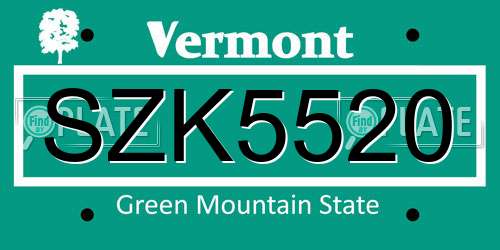 SZK5520 Vermont License Plate