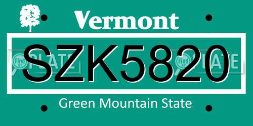 SZK5820 Vermont License Plate
